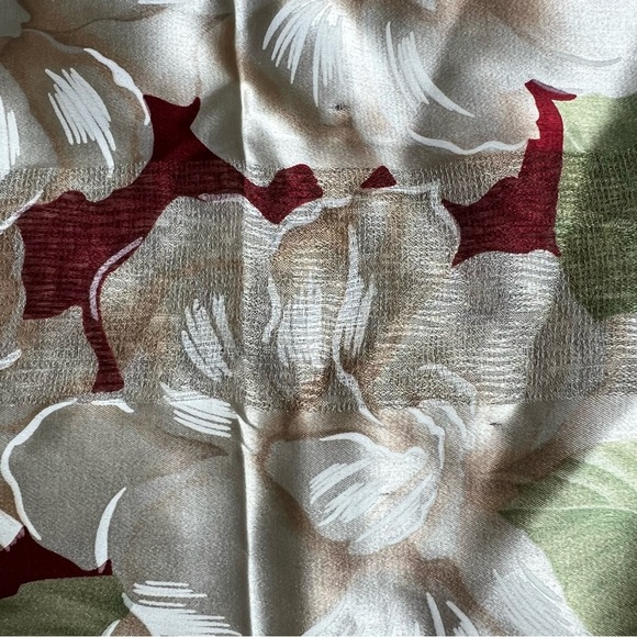 Bayadere 100% Silk Floral Red and White Scarf, 34” x 34” - Picture 5 of 7